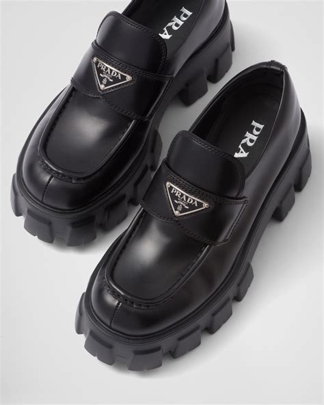 prada monolith loafers pointy|Prada monolith brushed leather loafers.